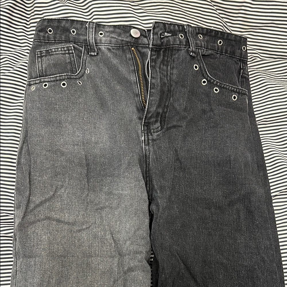 Women's Black Jeans with Eyelet Detail